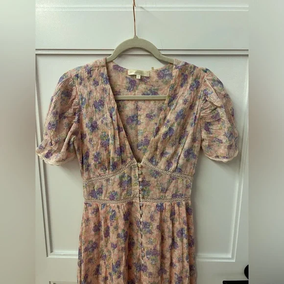 LoveShackFancy Floral Stacy Pink short sleeve Maxi Sz XS orig $475 - Picture 9 of 16